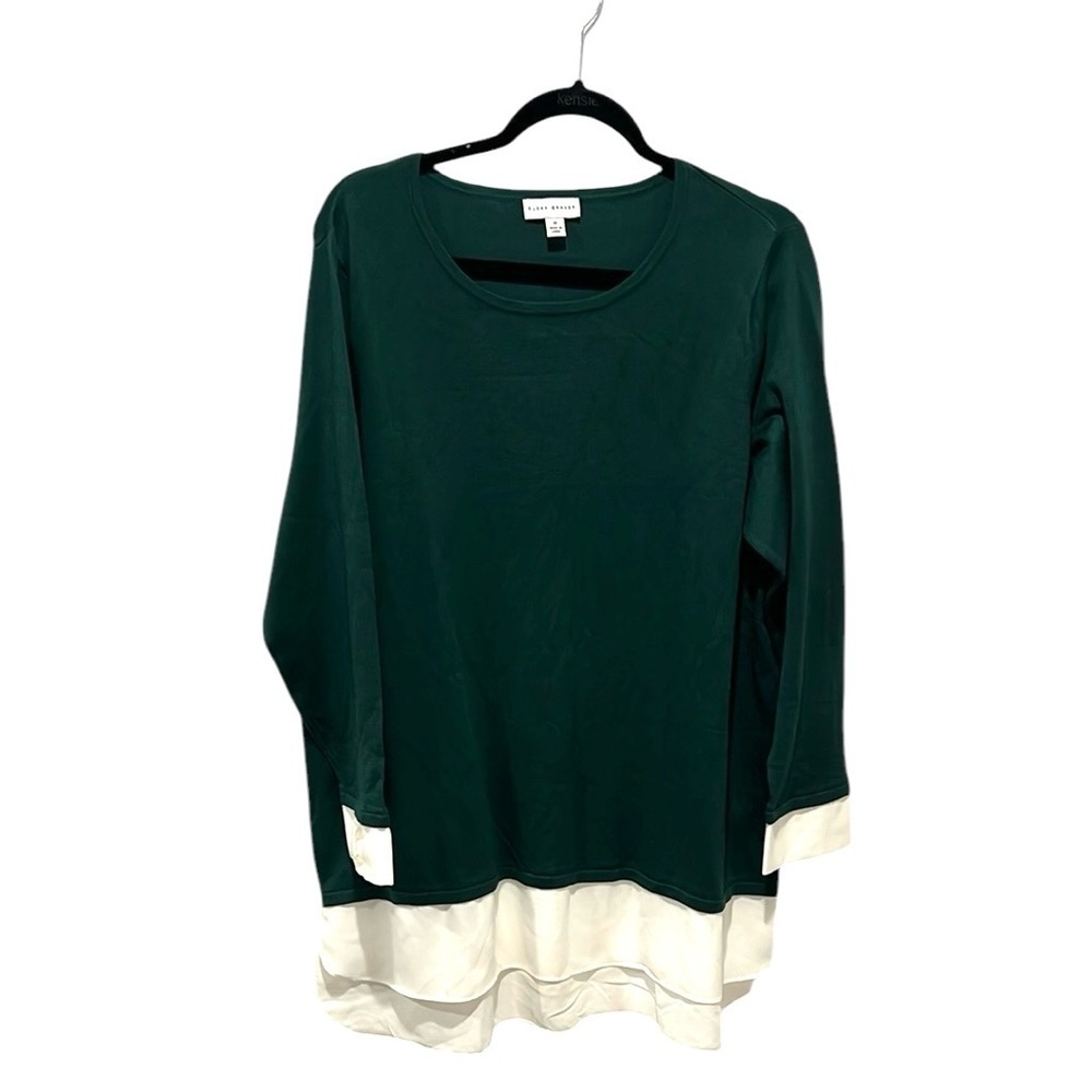 Susan Graver QVC green rayon nylon sweater with feather weave combo 1X